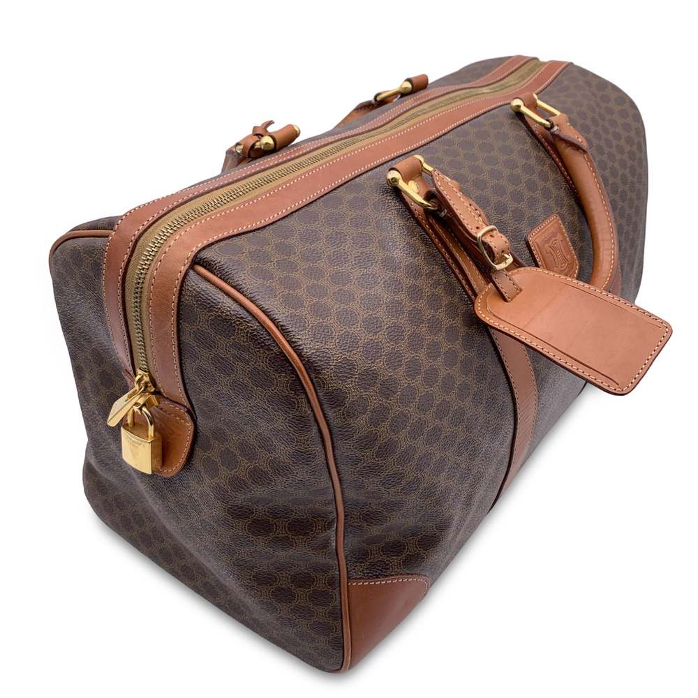CELINE Vintage Brown Macadam Canvas Duffel Duffle Weekend Bag - Picture 4 of 8